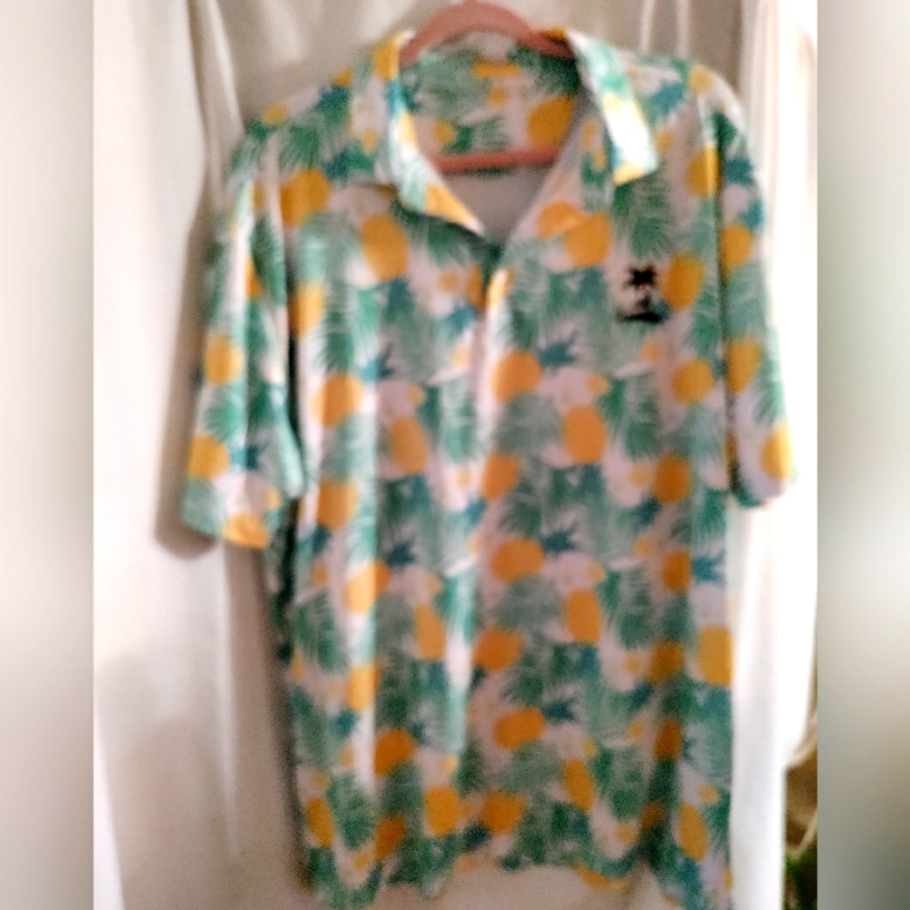 Tropical Pineapple Print  Polo Men's Shirt 2XL Pre-owned Excellent Condition.